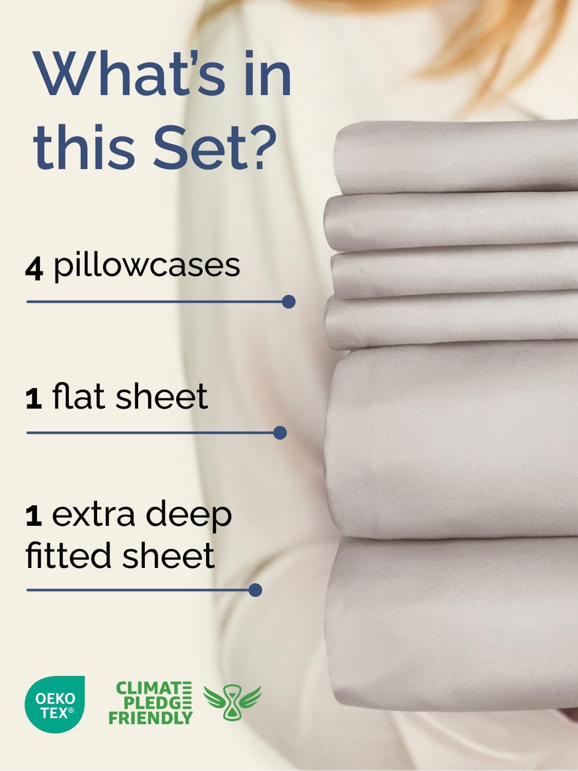 Skiennix Extra Deep King Sheet Set - 6 Piece Breathable Cooling Bedding - Soft Wrinkle-Free Light Grey