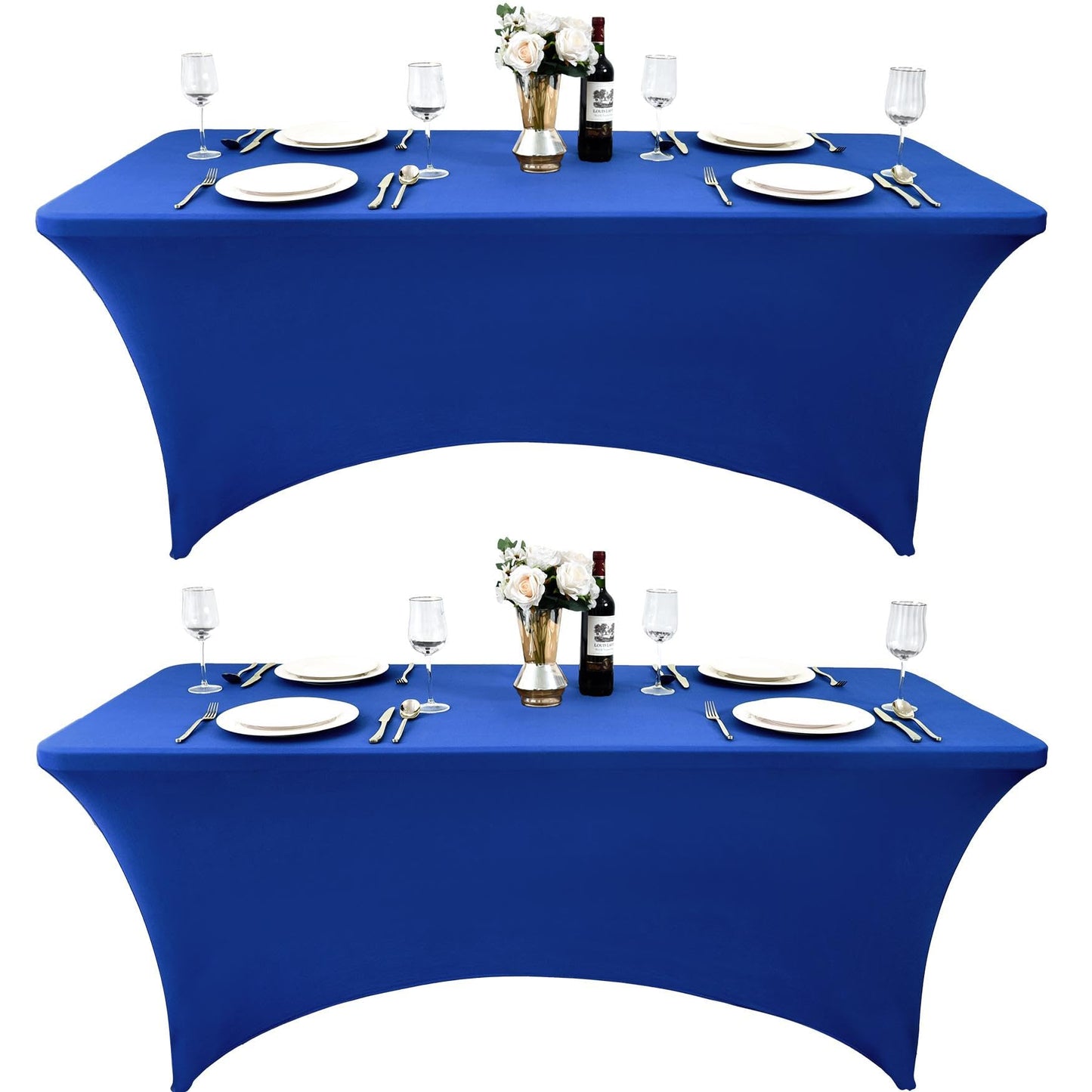 ZarzaaSik 2-Pack 8ft Spandex Table Covers for Rectangle Folding Tables - Washable Elastic Tablecloth - Ultimate Fitted Table Protector for Birthday Parties, Trade Shows, Banquet