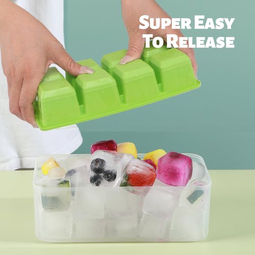 Ice Trays for Freezer with Lid and Bin, JRISBO 6 Pack Silicone Ice Cube Tray Storage Iced Bucket Kits, Stackable & Leak Proof Large Ice Cube Molds for Cocktail, Whiskey, Soup, Baby Food
