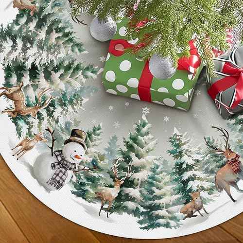 Christmas Tree Skirt 36 Inch, Christmas Tree Ornaments, Rustic Xmas Tree Snowman Skirts Mat for Home Decor Xmas Party Tree Holiday Decorations Indoor