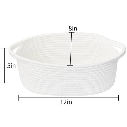 ABenkle Decorative Rope Woven Storage Basket - Boho Style Toy Organizer for Dogs & Cats | 12"x8"x5", White