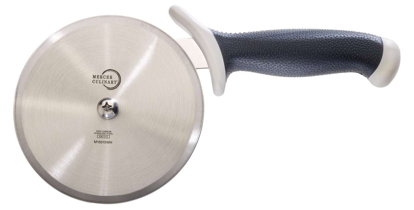 Mercer Culinary Millennia Pizza Cutter with White Handle, 5 Inch Wheel, Stainless Steel