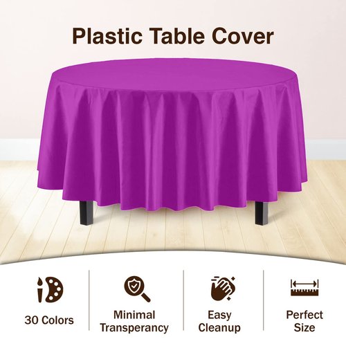 Exquisite 12-Pack Premium Plastic Tablecloth 84in. Round Table Cover - Magenta