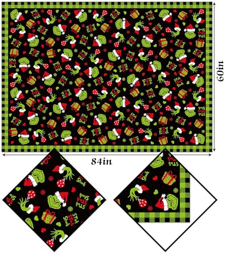 Hafangry Merry Christmas Tablecloth 60×84in Buffalo Plaid Green Elf, Rectangular Xmas Decor