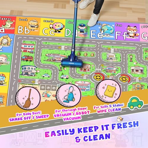 Town Road Kids Play Rug 8x10 ft - Educational City Map for Classroom & Playroom