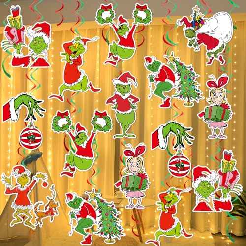 Christmas Party Decorations Green Monster Hanging Swirls Whoville Christmas Decorations Merry Christmas Decorations Christmas Party Supplies Friendsmas Party Decorations