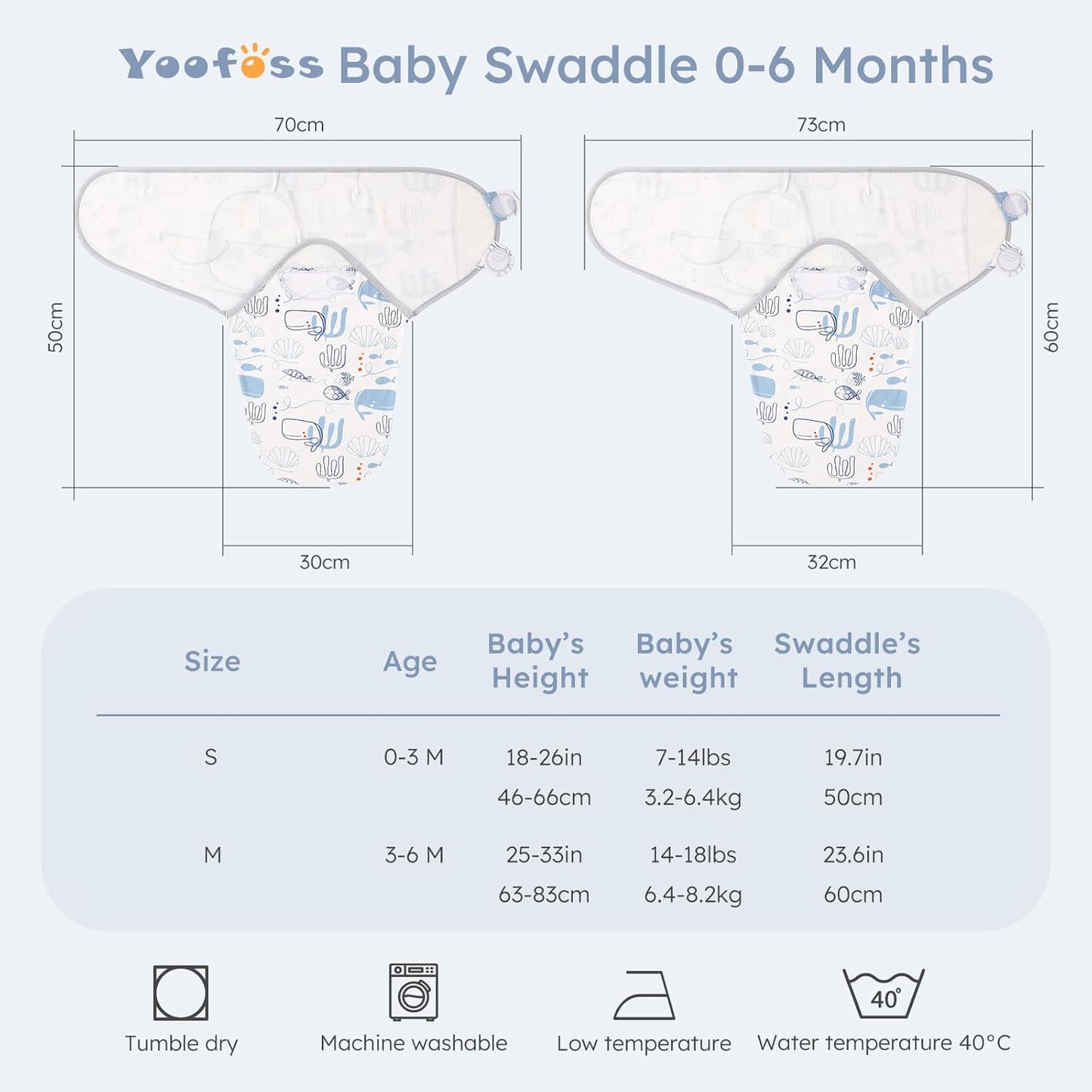 Yoofoss Baby Swaddles - 100% Cotton Adjustable Swaddle Sack for Newborns | 0-3 Months, 3 Pack, Soft & Breathable