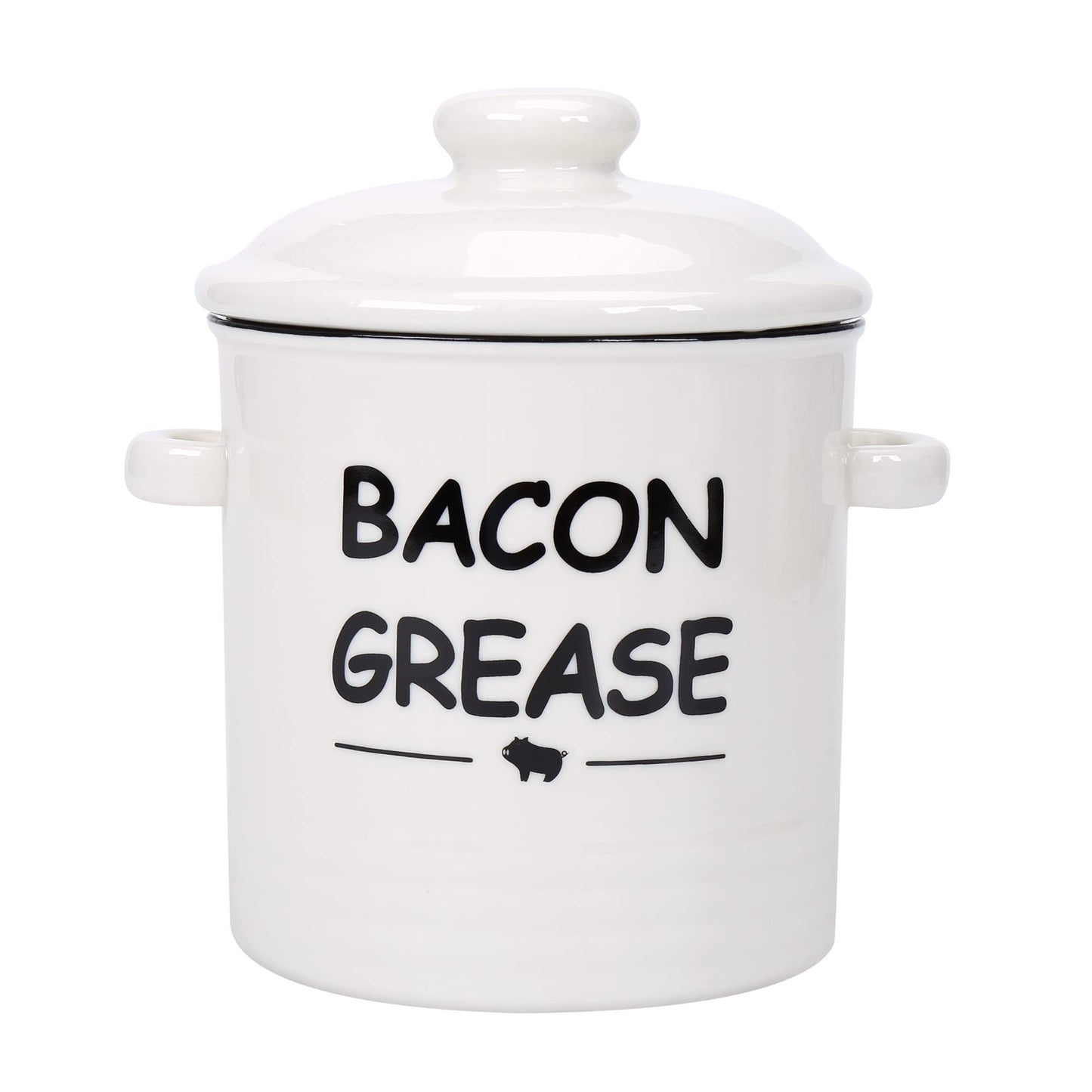 SOLIGT Ceramic Bacon Grease Container with Strainer - 600ml / 20oz Farmhouse Bacon Grease Keeper with Easy-Grip Handle, Bacon Fat Can for Grease Drippings and Storage - Creamy-white