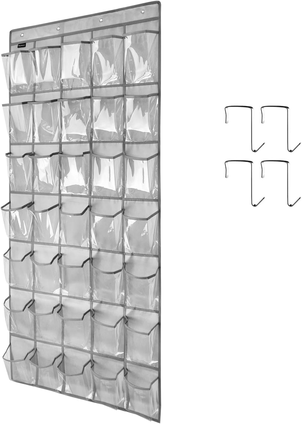 Skiennix Clear Crystal Hanging Shoe Organizer - 35 Pockets Over The Door Rack | Grey with 4 Hooks