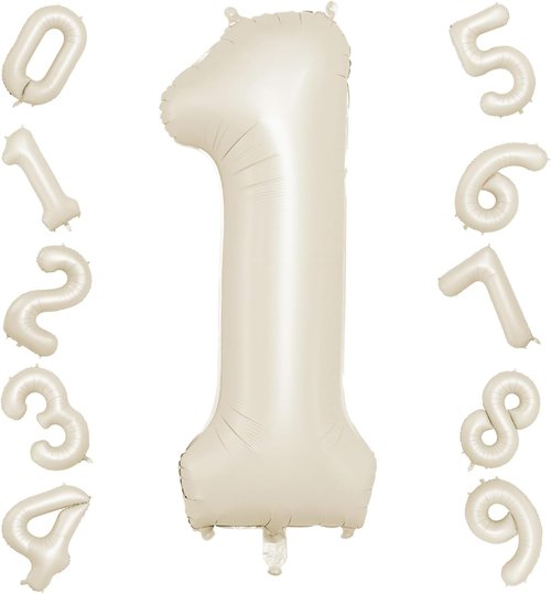 Beige 40-Inch Cream Number 1 Balloon - Giant Foil Balloon for 1st Birthday Decorations