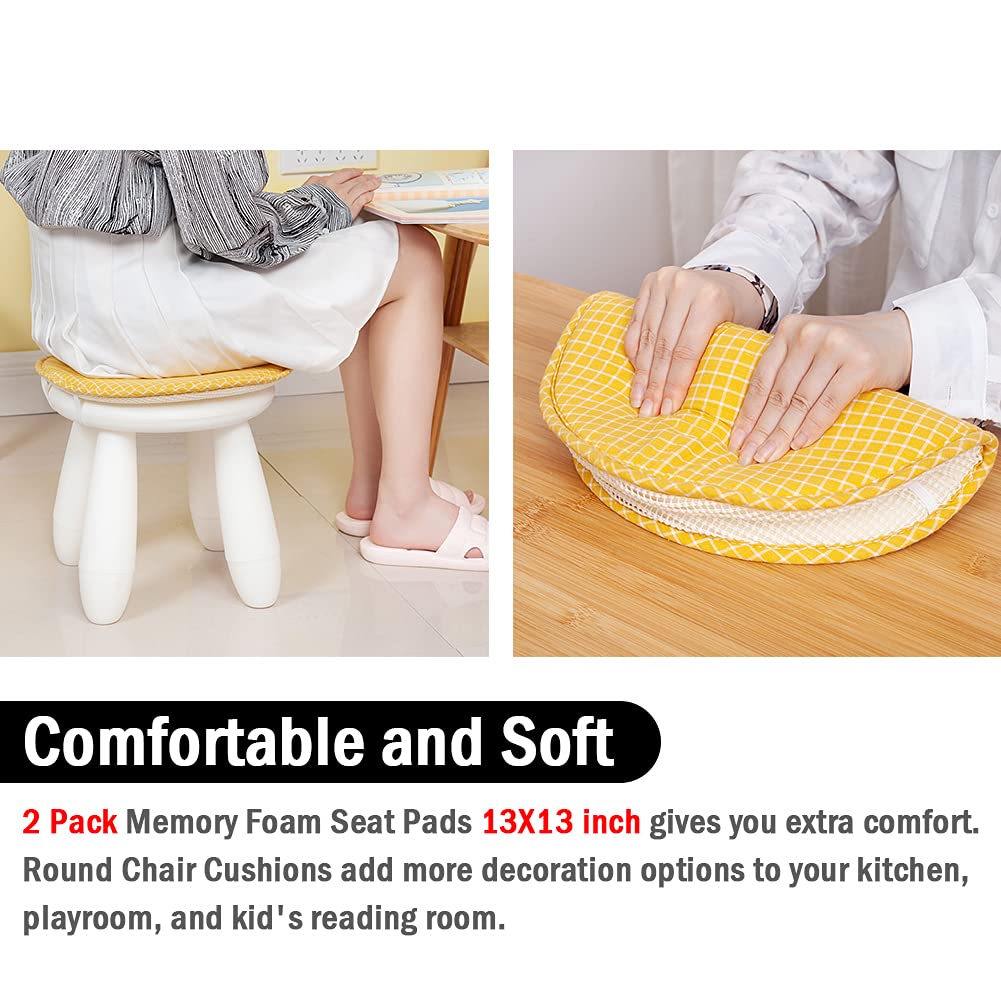 Round Stool Chair Cushions for Kitchen Dining Seat Pads with Ties 2 Pack Non Slip Cushions Pad for High Stool Chairs Bistro Bar Seat 13 Inch, Grey Strip