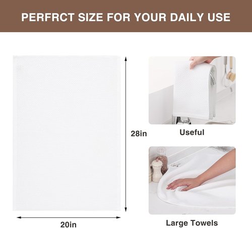 Homaxy 100% Cotton Kitchen Dish Towels - Ultra Soft & Absorbent, Quick Drying, 20x28 Inches, 8-Pack, White
