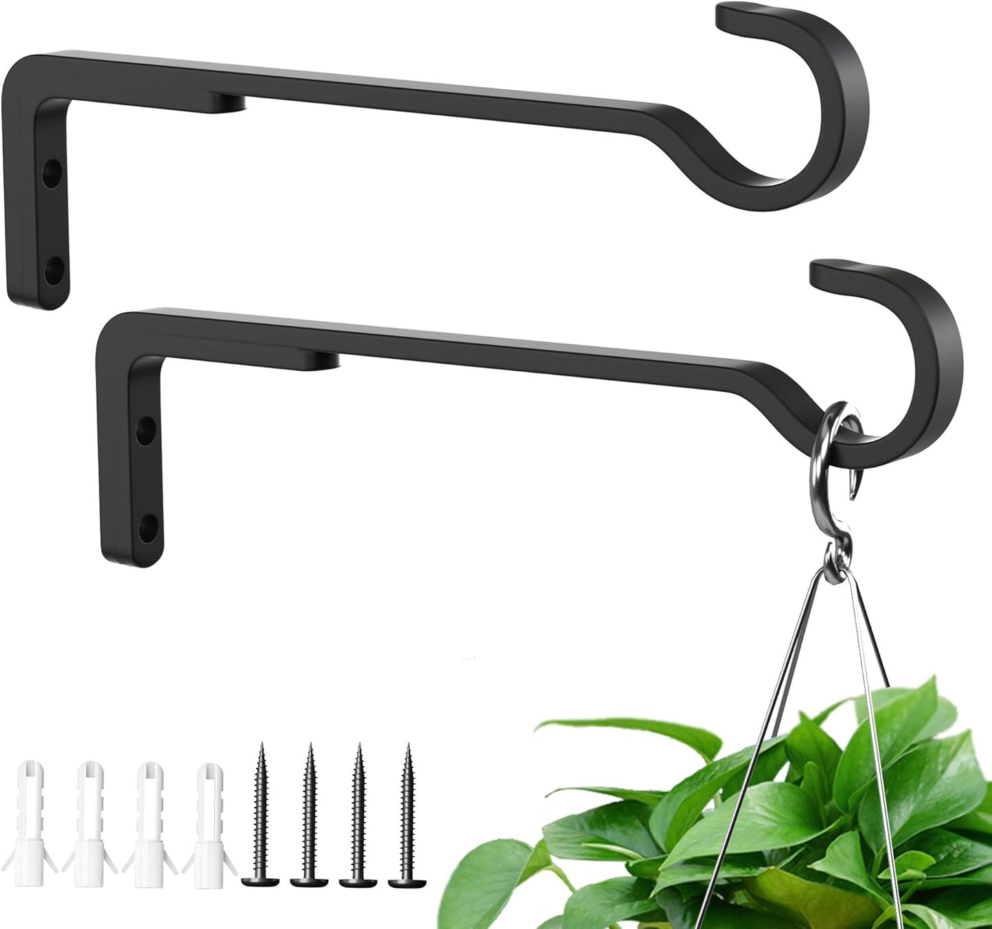 Saffruff 8-Inch Heavy Duty Black Iron Outdoor Plant Hangers - Durable Metal Brackets for Lanterns & Bird Feeders