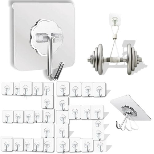 DDMY 36 Pack Heavy Duty Hooks Self Adhesive Large Hooks for Hanging,Wall Transparent Reusable Waterproof Hook for Kitchen Curtain Towel Hook for Bathrooms Coat Hook for Walls No Damage