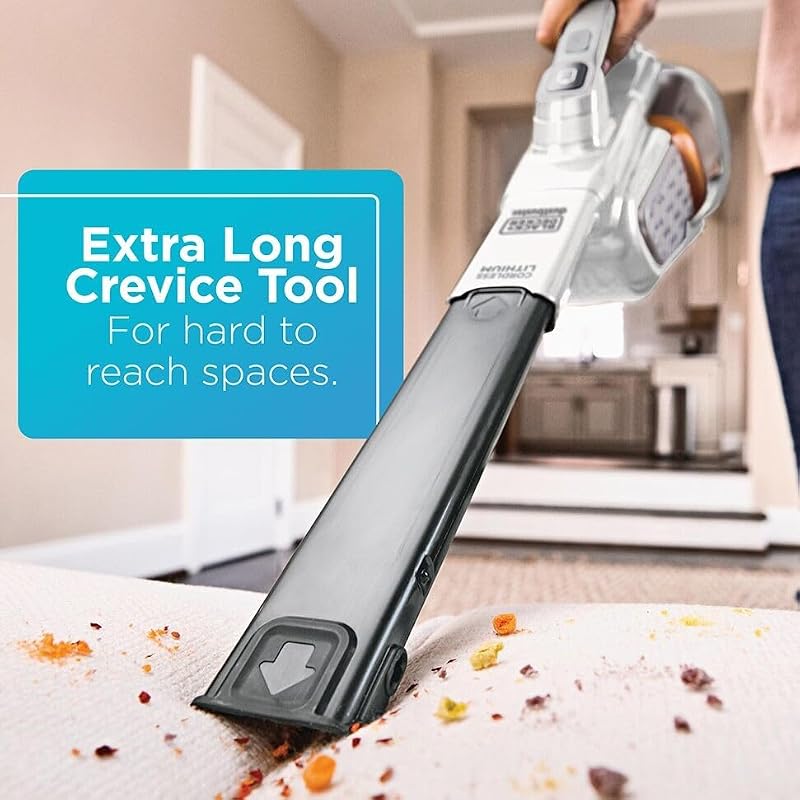 Cordless Handheld Vacuum Cleaner - 12V White, Powerful Suction, Long Crevice Tool