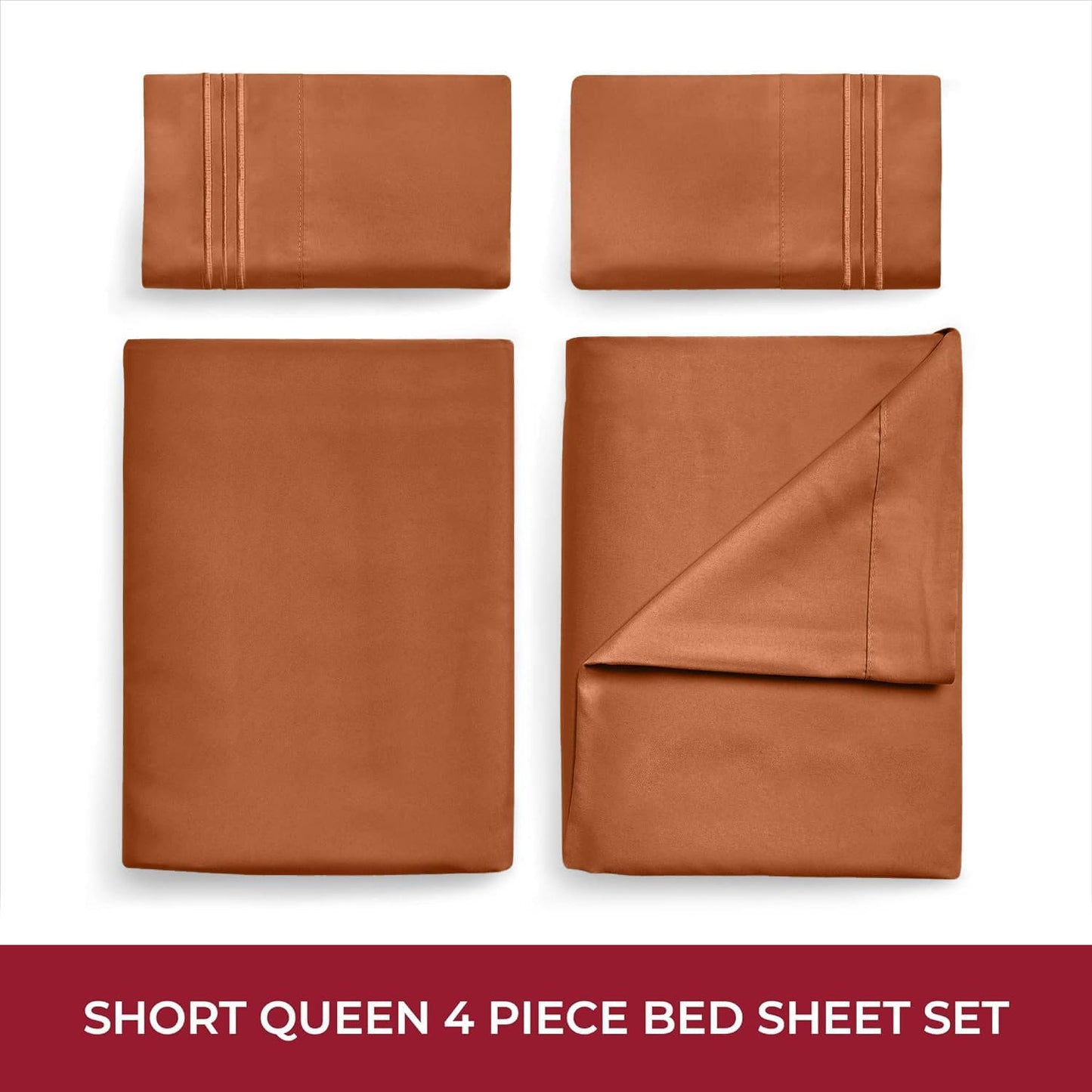 Mellanni RV Short Queen Sheets - Luxury 4 PC Bedding Set | Extra Soft, Cooling, Deep Pocket (Terracotta)