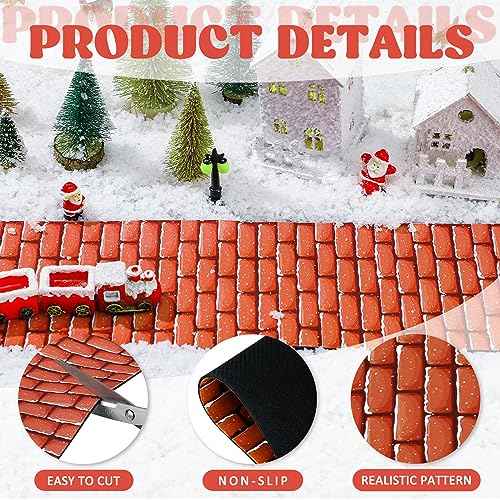 Christmas Village Accessories Village Roads and Streets Snow Mat Christmas Cobblestone Road Snow Brick Mat for Christmas Village Landscape, 4.7 x 47.2 Inch (Red Brick,1 Piece)