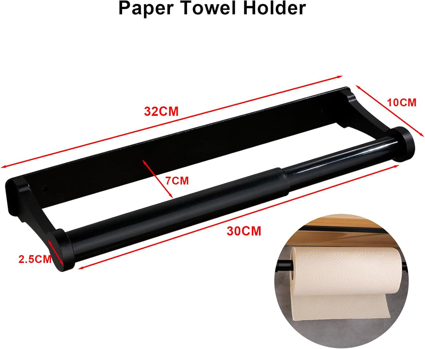 MONEER Paper Towel Holder - Self-Adhesive Aluminum Alloy Design for Kitchen & Bathroom | Black