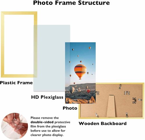JCJMY 6x12 Gold Picture Frame - Wall Mountable for Horizontal or Vertical Display | Shatter-Resistant Plexiglass