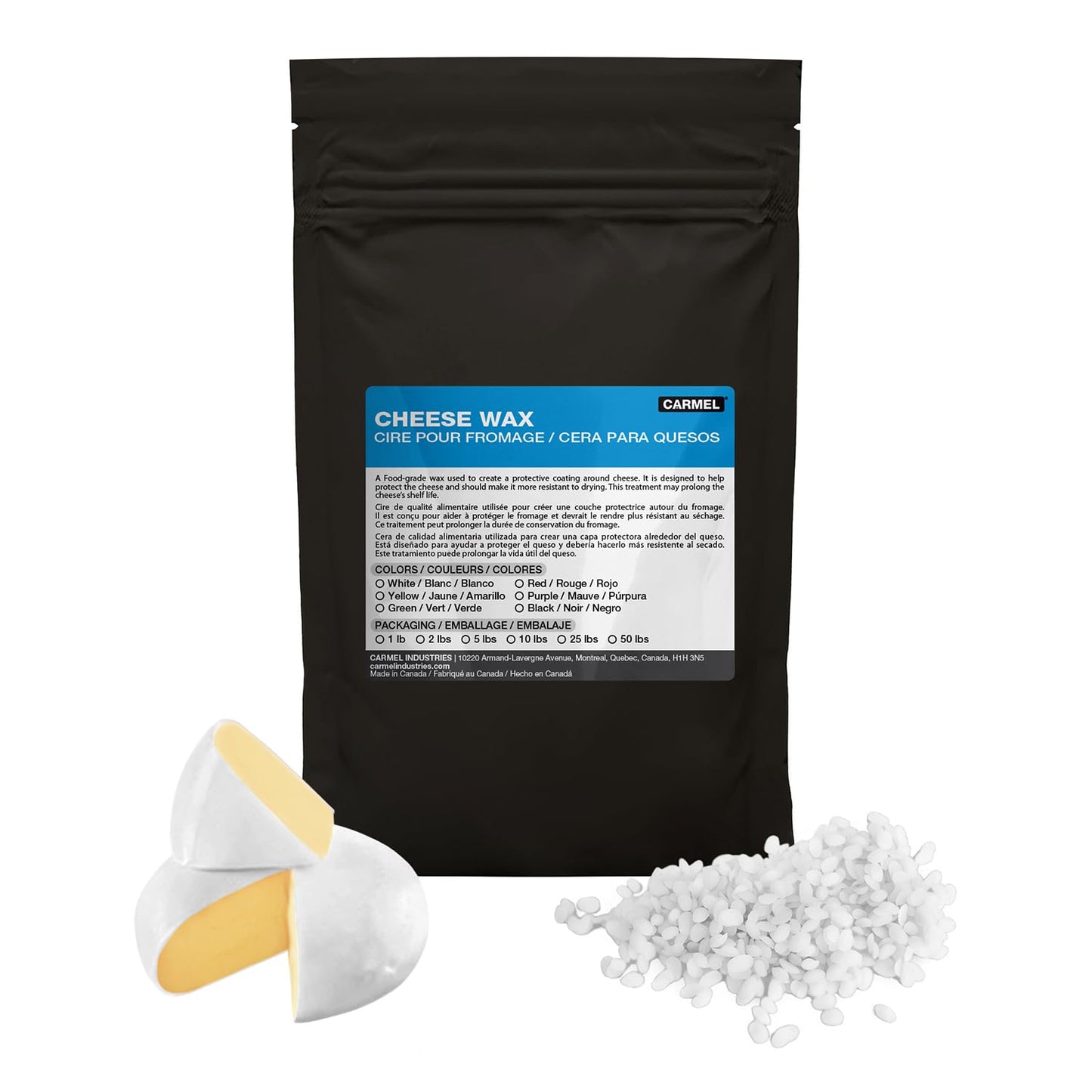Carmel Cheese Wax, White (5 lb), Food-Grade Wax Beads to Protect Cheese