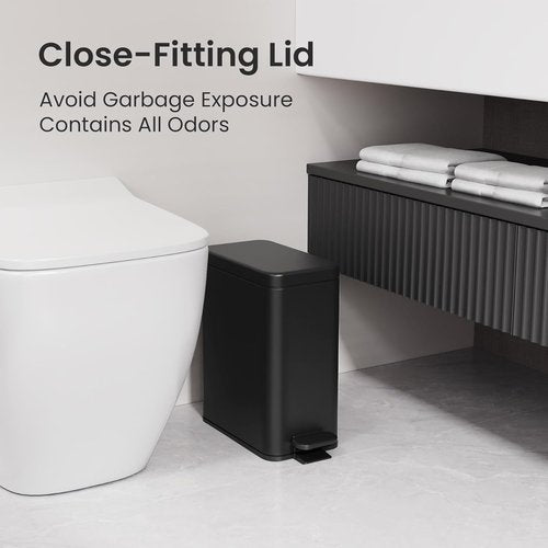 Cesun Bathroom Trash Can - 2.6 Gallon Soft Close Stainless Steel Waste Basket | Black Design for Home & Office