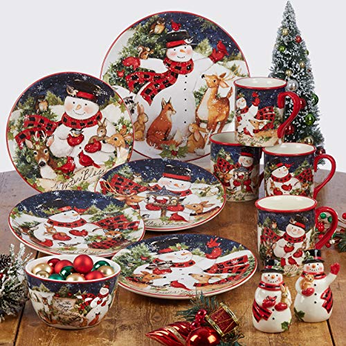 Large Certified International Magic of Christmas 11" Ceramic Dinner Plates Set of 4 - Festive Santa & Woodland Scenes, Dishwasher & Microwave Safe