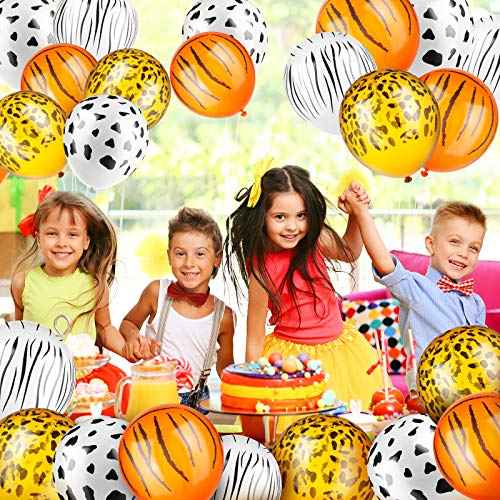 24 Pieces Jungle Animal Print Balloons Jungle Safari Animal Balloons Tiger Leopard Cow Zebra Balloons for Jungle Safari Theme Party Decorations Jungle Birthday Party Decorations