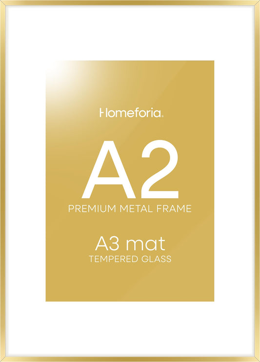 Homeoforia A2 Picture Frame Gold, High End Metal 16.5 x 23.5 inches Poster Frames with Mat 11.7 x 16.5 for Photo, A2 Size Frame Matted to A3 Print, 16.5 by 23.4 Hanging Frame, Tempered Glass, Wall Hook Included, Set of 1