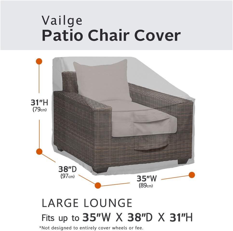 Vailge Patio Chair Covers - Heavy Duty Waterproof Lounge Deep Seat Cover | Large Grey Size