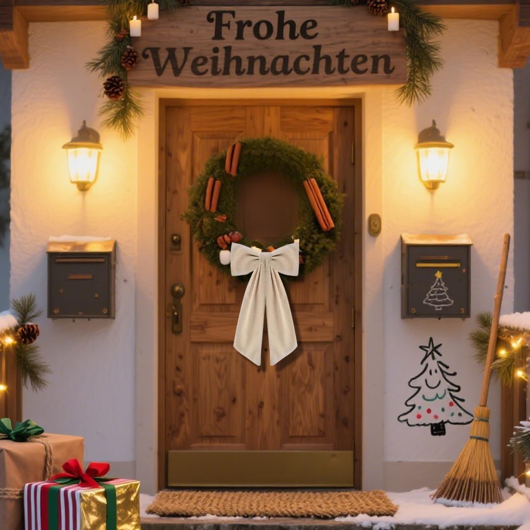 Skiennix Wreath Sash - Elegant Boxwood Garland Decor for Front Door | 2 Pack Burlap Ribbon