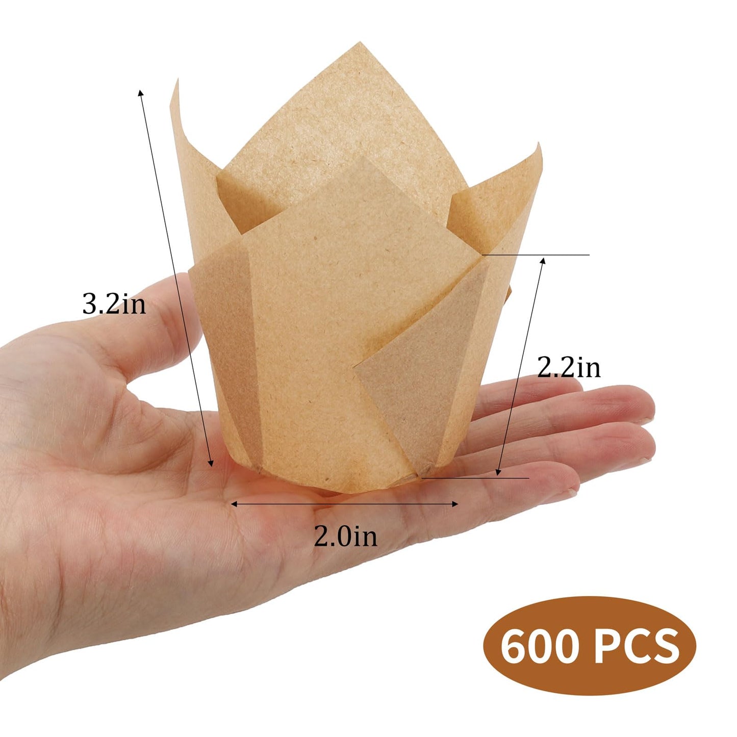 600 Pcs Tulip Muffin Liners Brown Cupcake Liners for Baking, Standard Size Parchment Paper Cup Cake Liner for Party, Christmas