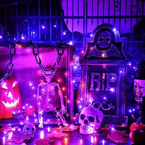 2 Pieces Halloween Fairy String Lights 10 ft 30 LED String Lights Copper Wire Fairy Lights for Halloween Christmas Wedding Party Patio Decoration, Orange, Purple
