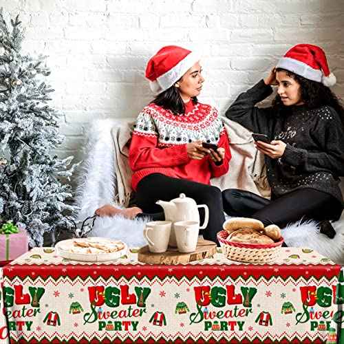 3Pcs Ugly Sweater Tablecloths-Ugly Sweater Party Decorations Christmas Rectangular Plastic Table Covers for Christmas Party Supplies,Size 70.8X42.5inch