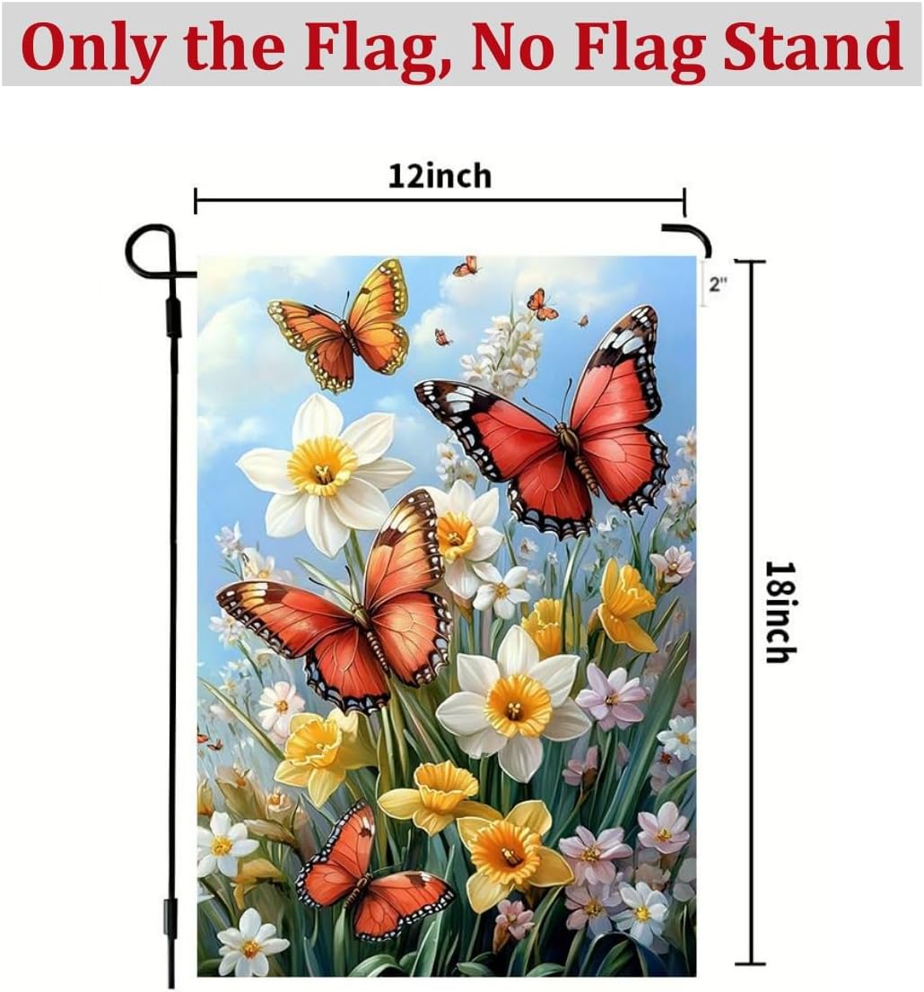Spring Summer Garden Flag - 12x18 Double-Sided Burlap with Butterfly & Flowers | Outdoor Lawn Decor
