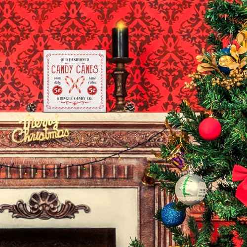 Farmhouse Christmas Decorations, Candy Canes Decor Sign, Christmas Wood Sign Winter Holiday Home Table Desk Decor (5 x 5 Inches)