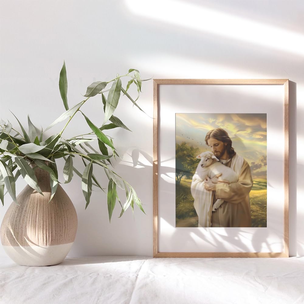 Skiennix Religious Wall Decor - Lamb of God Jesus Artwork for Farmhouse Home | Catholic Wall Art