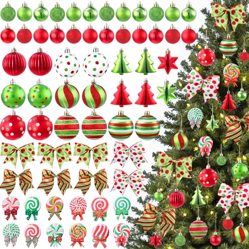 Celltestria 64pcs Christmas Balls with Bows Glittering Hanging Balls Decor — Christmas Ball Kit