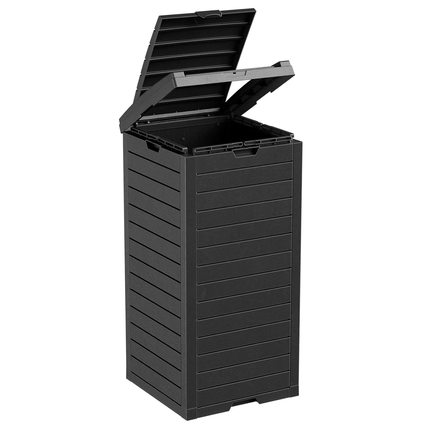 Skiennix Outdoor Trash Can - Waterproof Resin Garbage Bin with Dual Lid & Pull-Out Drawer | 38 Gallon, Black