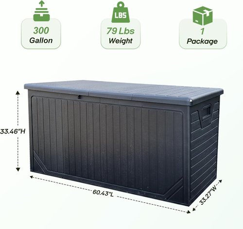 300 Gallon Outdoor Deck Box by [Brand Name] - Waterproof Thick Resin Storage for Patio & Garden (Black)