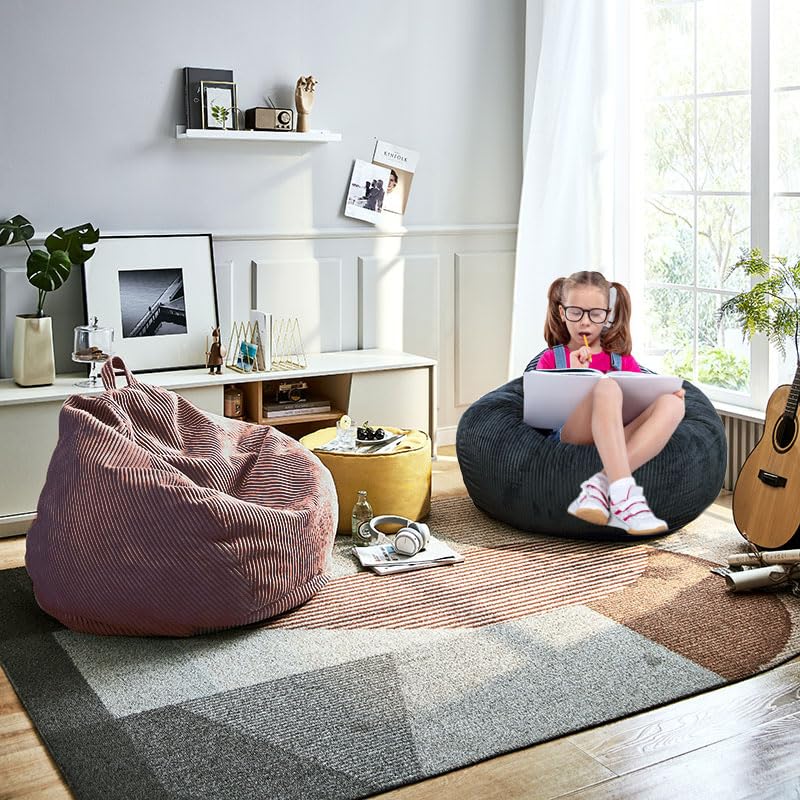 Kisoy Dusty Pink Faux Rabbit Fur Bean Bag Chair - 2.5ft Kids & Teen Fluffy Sofa