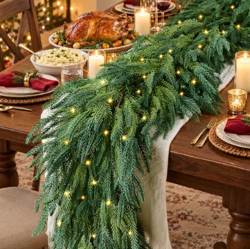 JOJOLEE 6FT Pre-Lit Norfolk Pine Christmas Garland Set of 2 Double-Density