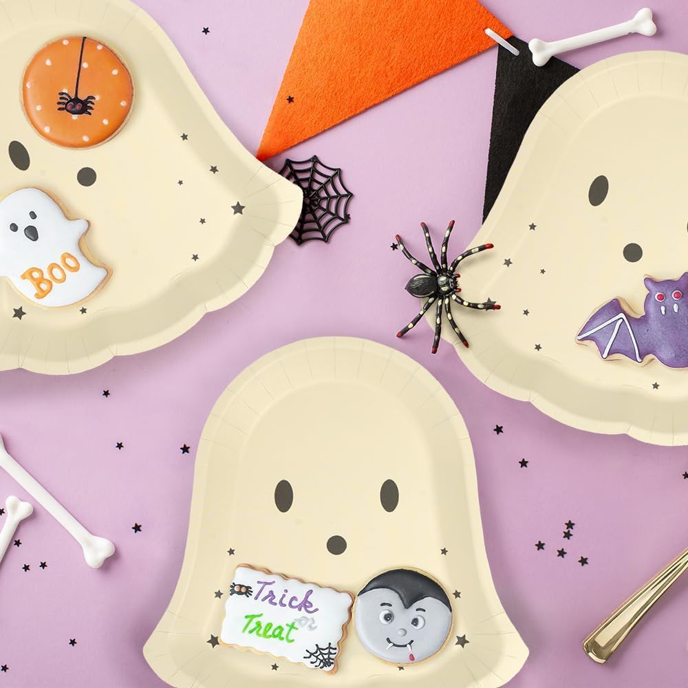 Cheerland Pastel Halloween Paper Plates Cute Ghost Party Decorations Pastelween Disposable Tableware for Spooky Birthday Baby Shower Trick or Treat Classroom Summerween Party Supplies 24pcs