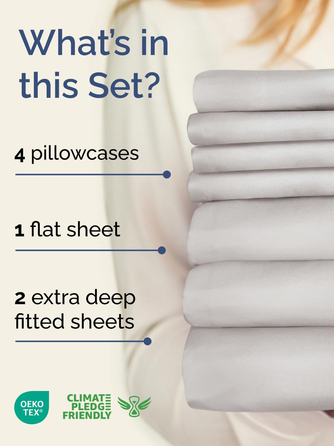 Skiennix Extra Deep Split King Sheet Set - 7 Piece Breathable Cooling Bedding - Soft Wrinkle-Free French Grey