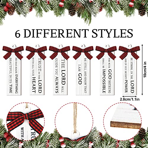 Gerrii 24-Pack Christmas Bible Verse Wooden Ornaments with Buffalo Plaid Bow - 3.94in Religious Holiday Decor