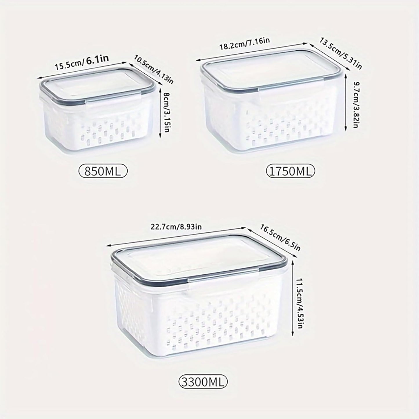 Skiennix 3-Piece Fruit Containers - Airtight Storage with Removable Colanders & Lids | Dishwasher & Microwave Safe