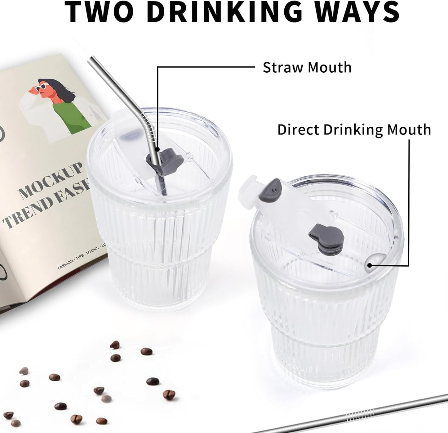 Skiennix 16 OZ Iced Coffee Cups - Unbreakable Reusable Plastic Glasses with Lids & Straws | BPA Free, Dishwasher Safe, Set of 4