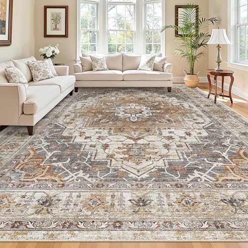 8x10 Non-Slip Washable Area Rug - Turmeric & Grey Living Room Carpet