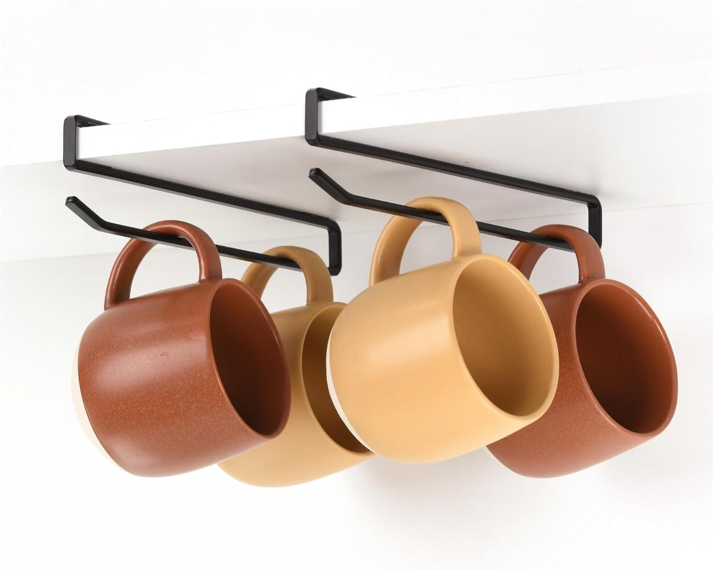 Xympo Coffee Mug Hanger - Clip-On Shelf Organizer for Cups & Utensils | Screwless Installation (Pack of 2)