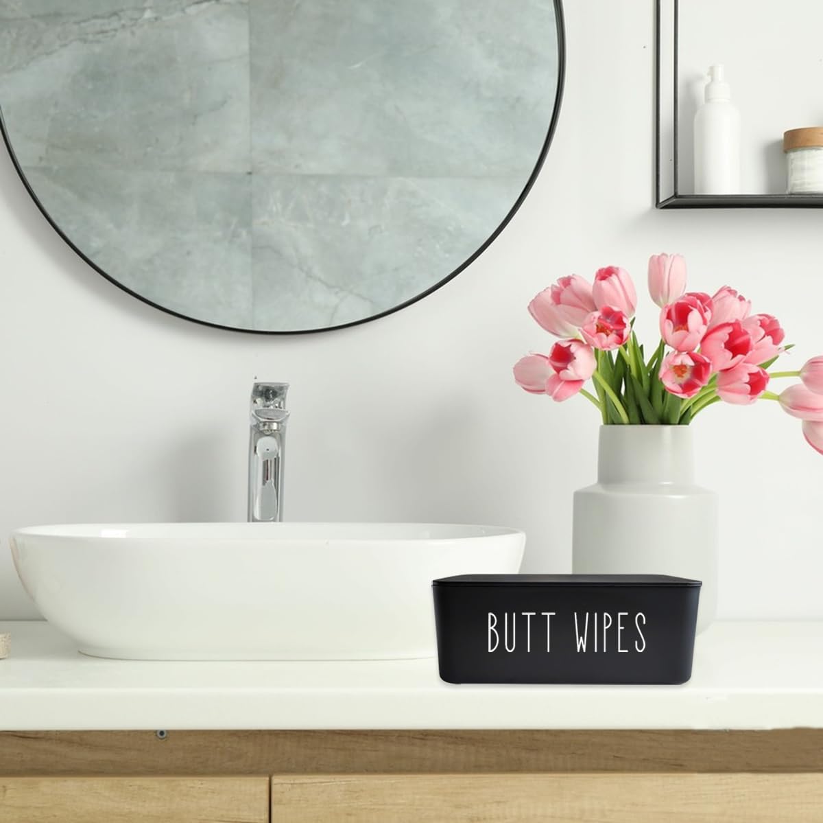 Moorfowl Butt Wipes Dispenser - Flushable Baby Wipes Holder | Compact 7.28" L x 4.80" W x 2.75" H, Black
