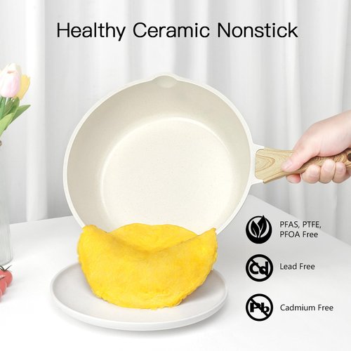 GiPP Pots and Pans Set Non Stick - 10 Pcs White Granite Kitchen Cookware Sets Nonstick Induction Cookware Non-toxic Cooking Pan Set with Lids, PFOS and PFOA Free